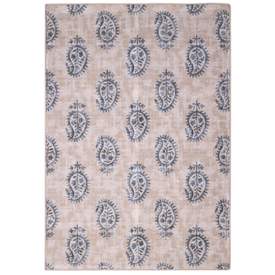 Hug Rug Eco-Washable Woodblock Paisley Blue- 100% recycled content rug featuring a blue paisley pattern.