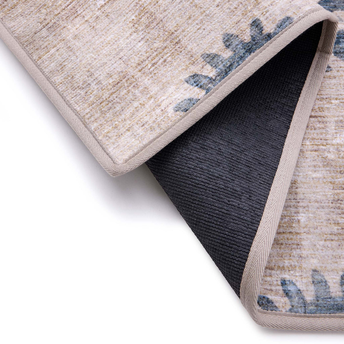 Hug Rug Eco-Washable Woodblock Paisley Blue- 100% recycled content rug featuring a blue paisley pattern.