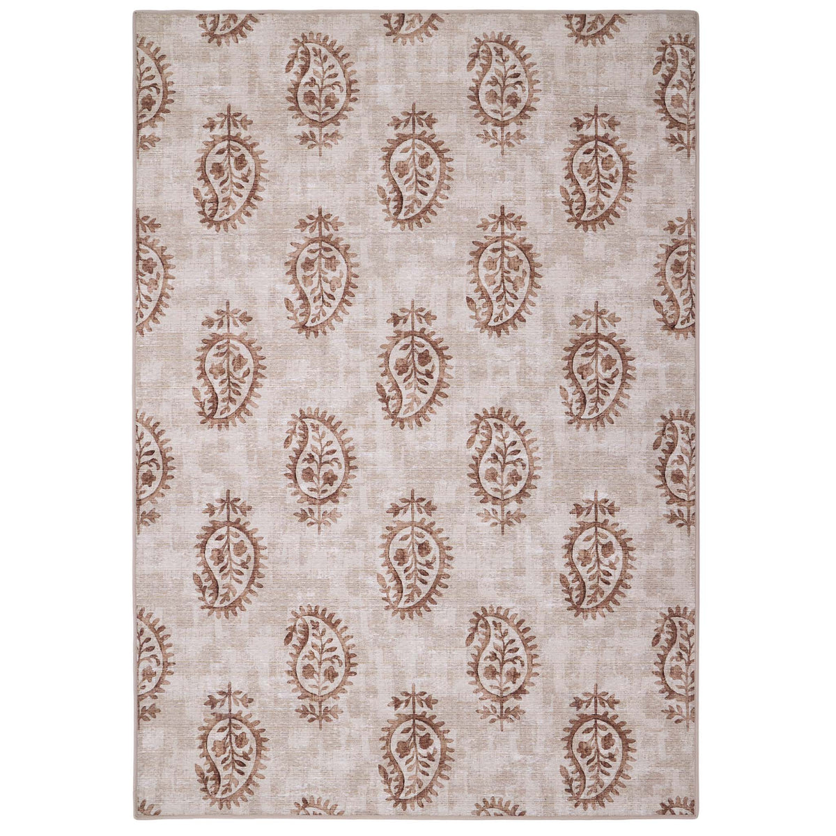 Hug Rug Eco-Washable Woodblock Paisley Rust- 100% recycled content rug featuring orange paisleys.