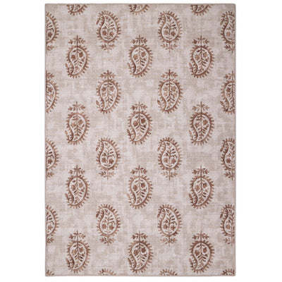 Hug Rug Eco-Washable Woodblock Paisley Rust- 100% recycled content rug featuring orange paisleys.
