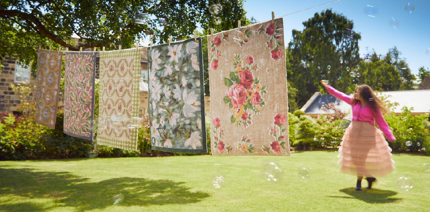 Hug Rug washable doormats drying outside on a washing line