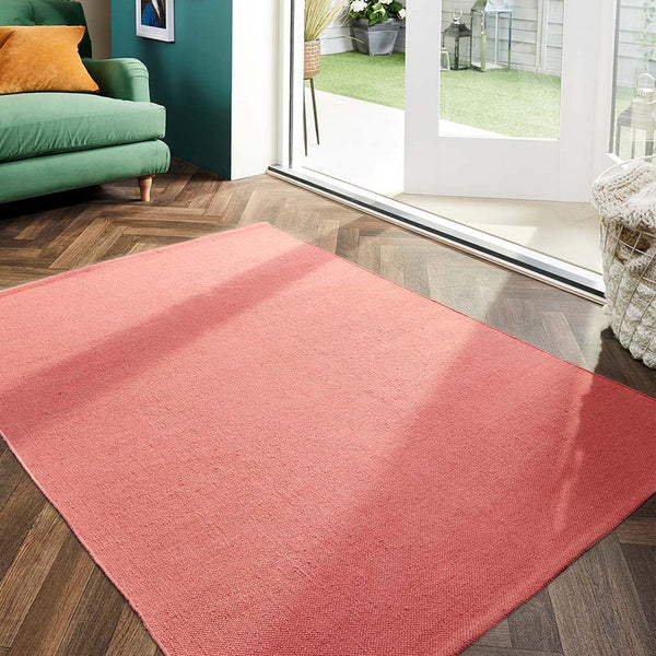 Hug Rug Woven Plain Rug Coral Pink