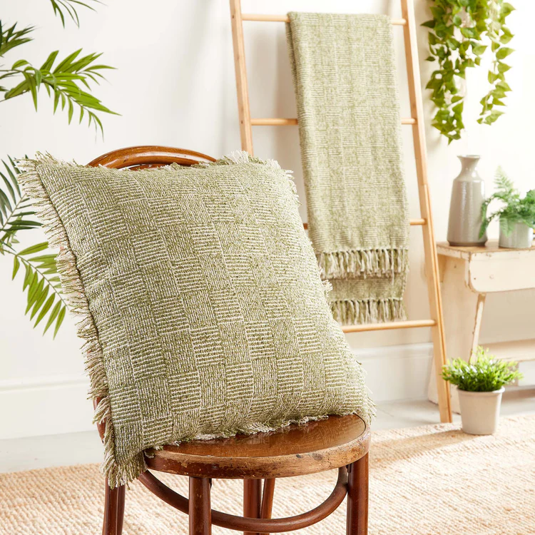 Hug Rug Woven Cross Hatch Cushion Green 45X45