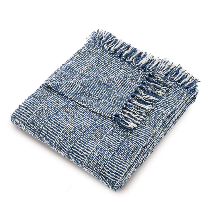 Hug Rug Woven Cross Hatch Throw Navy 130X150 - Phoenox Textiles