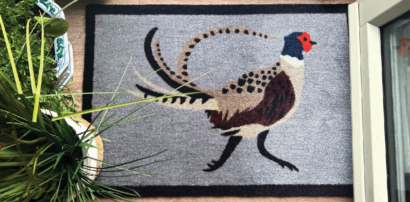 Grey doormat with a pheasant on from My Mat