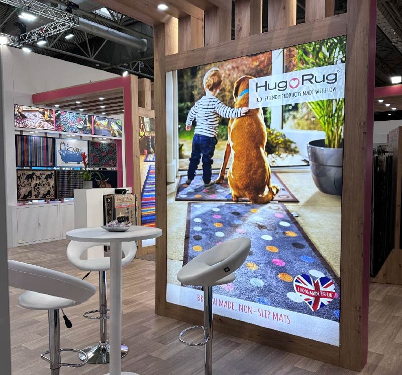 Phoenox Textiles advertising Hug Rug at Spring Fair trade show